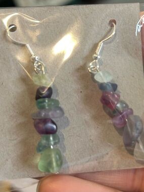 Handmade fluorite, gemstone Chip Dangle Earrings - stainless steel ear wires